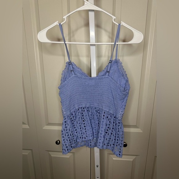 Sopra Blue Eyelet Lace Cami Top Adjustable Straps Smocked Back Summer Cute - Picture 3 of 3